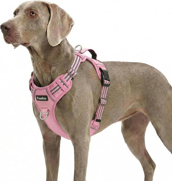 Funfox Dog Harness Medium Sized Dog, Vertical Handle Easy Control, No Pull Pet Vest Adjustable with 2 Leash Clips, Soft Material, Reflective Safe Night Walking for Small Medium Large Breed, Black, M27