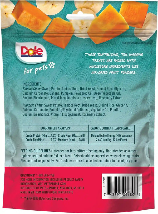 Dole for Pets Freshly Fetched Dog Chews with Banana and Pumpkin Flavor, No Wheat Corn Soy Artificial Flavors Colors or Preservatives, Chewy Center Firm Texture, 7.5 Oz5