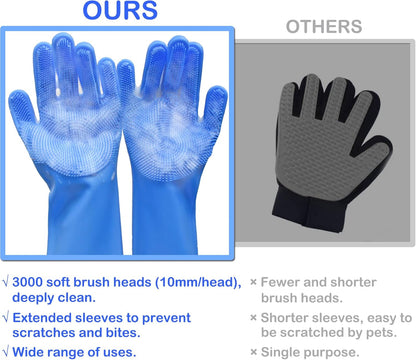 Silicone Pet Grooming Gloves Dog Washing Gloves for Bathing Massaging | 3,000 Soft Bristles, Non-Slip & Extended Sleeves, Heat Resistant & Dishwasher Safe, for Cats and Dogs, Home/Car Cleaning3