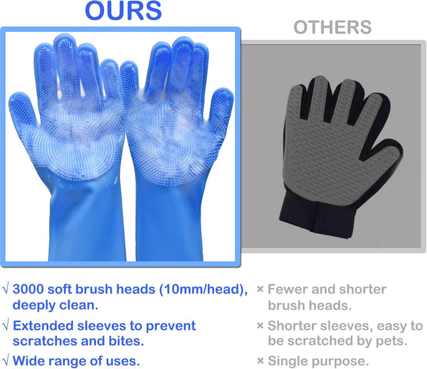 Silicone Pet Grooming Gloves Dog Washing Gloves for Bathing Massaging | 3,000 Soft Bristles, Non-Slip & Extended Sleeves, Heat Resistant & Dishwasher Safe, for Cats and Dogs, Home/Car Cleaning3