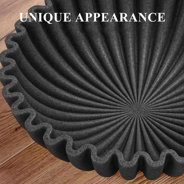 Large Decorative Bowl, Modern Handicraft Bowls for Home Decor, Decorative Fruit Bowl for Kitchen, Ruffle Bowl Decor, Stylish Key Bowl for Entry Table, Artificial Stone Black7