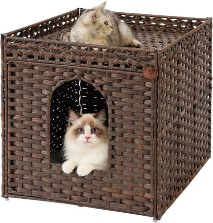SETVSON Cat Litter Box Enclosure Furniture, Hidden Litter Box with Mat and Fence, Handwoven Rattan Cat House with Two S-Shaped Hooks for Living Room, Bedroom, 18.5 X 20.5 X 19.1 Inches (Natural)14