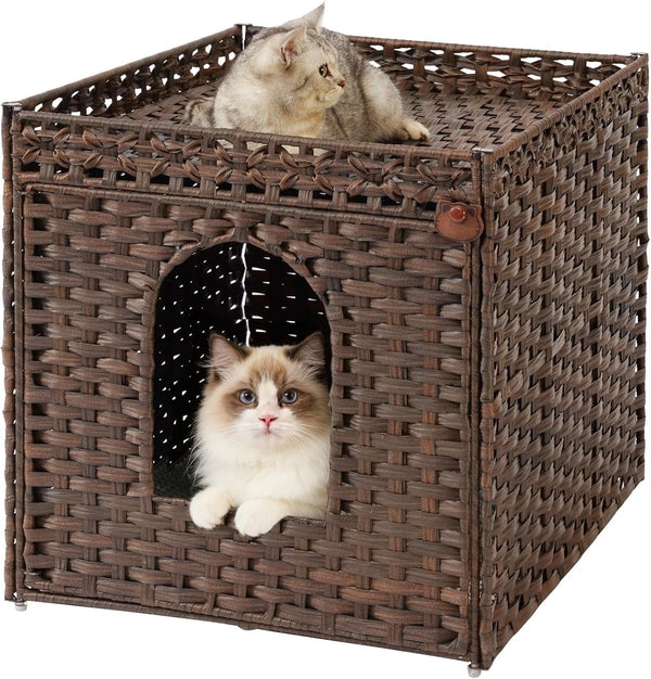 SETVSON Cat Litter Box Enclosure Furniture, Hidden Litter Box with Mat and Fence, Handwoven Rattan Cat House with Two S-Shaped Hooks for Living Room, Bedroom, 18.5 X 20.5 X 19.1 Inches (Natural)14