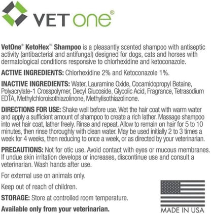 Ketohex Cat and Dog Shampoo - 16 Oz anti Bacterial Cat & Dog Flea and Tick Treatment, for Sensitive Skin Infections & Lesions, Protects & Moisturizes, Antifungal Treatment for Dogs & Cats - Vetone3