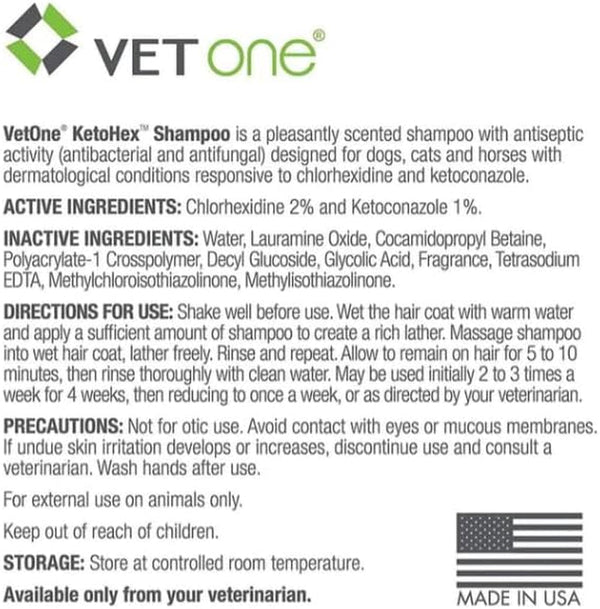 Ketohex Cat and Dog Shampoo - 16 Oz anti Bacterial Cat & Dog Flea and Tick Treatment, for Sensitive Skin Infections & Lesions, Protects & Moisturizes, Antifungal Treatment for Dogs & Cats - Vetone3