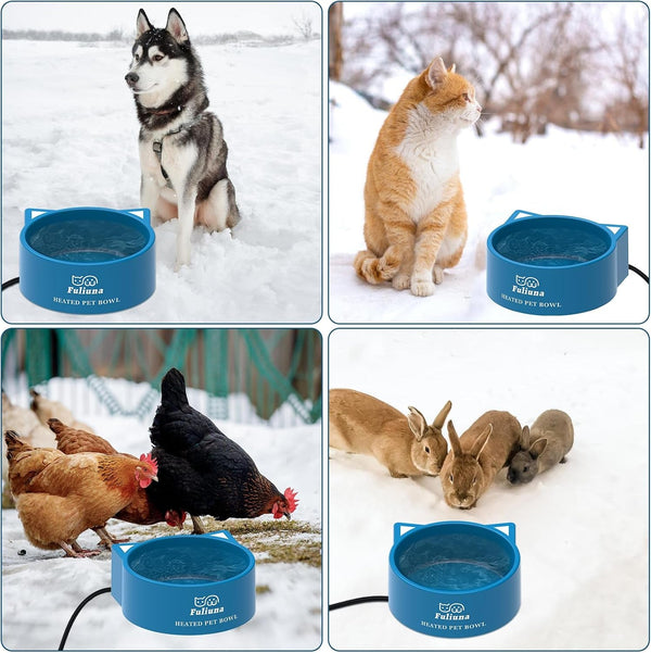 Heated Water Bowl for Outdoor Dog & Cat, Large Heated Dog Bowl Provides Drinkable Water in Winter, outside Heated Pet Bowl with 78.7In anti Chew Cord for Dogs Cat Bird Chicken Duck,108 OZ/30W7