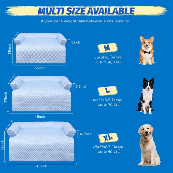 WATANIYA PET Cooling Dog Bed, Washable Cooling Mat for Large Dogs with Removable Cover, Self Cooling Couch Cover for Dog, Non-Slip Dog Couch Bed, 41X37 Inch, Blue2