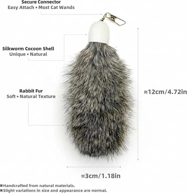 2 Pack Natural Rabbit Fur Cat Toy Refills – Silent Interactive Cat Toys for Indoor Cats, Handmade Replacement Heads with Secure Connector for Cat Wand Toys2