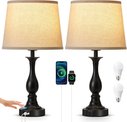 Bedside Table Lamp Touch Control Bedroom Lamps with USB a and C Charging Port 3 Way Dimmable Touch Lamps for Nightstand Living Room Bedroom Dorm Home Office Reading, Set of 21