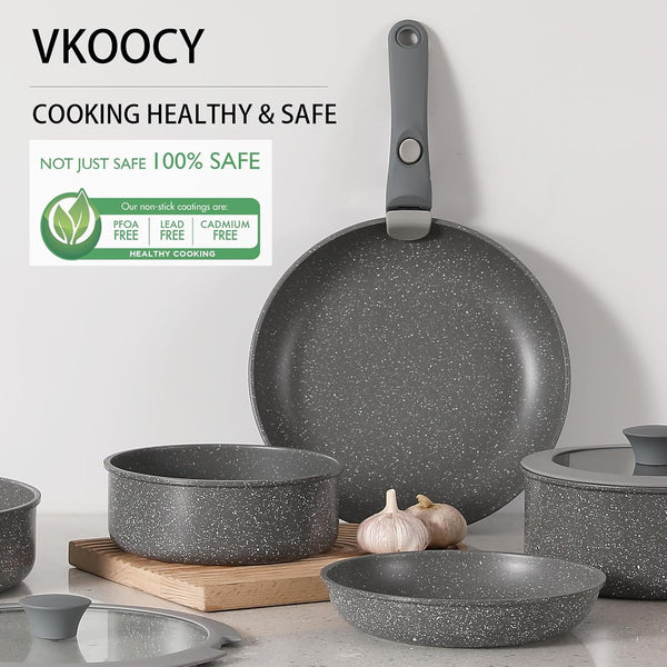 Gray Non Stick Pot and Pan Set with Removable Handle, Ceramic Cookware Set Detachable Handle, 5Pcs Induction Kitchen Camping Stackable Pots Pans, Dishwasher/Oven Safe, PTFE/PFAS/PFOA Free2