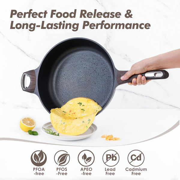 Nonstick Frying Pan Skillet with Lid, 12 Inch Large Deep Frying Pan, 5 Qt Non Stick Saute Pan with Cover, Induction Pan, Healthy Non Toxic Cooking Pan with Helper Handle, PFOA PFOS Free2