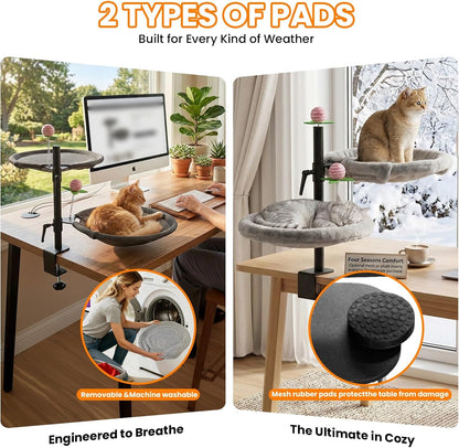 Double Cat Desk Bed, 360° Rotating & Adjustable Desk Mount with Soft Faux Fur & Breathable Mesh Accessories, Ergonomic Cat Perch for Remote Workers,Gamers, and Office Staff - Supports up to 44 Lbs3