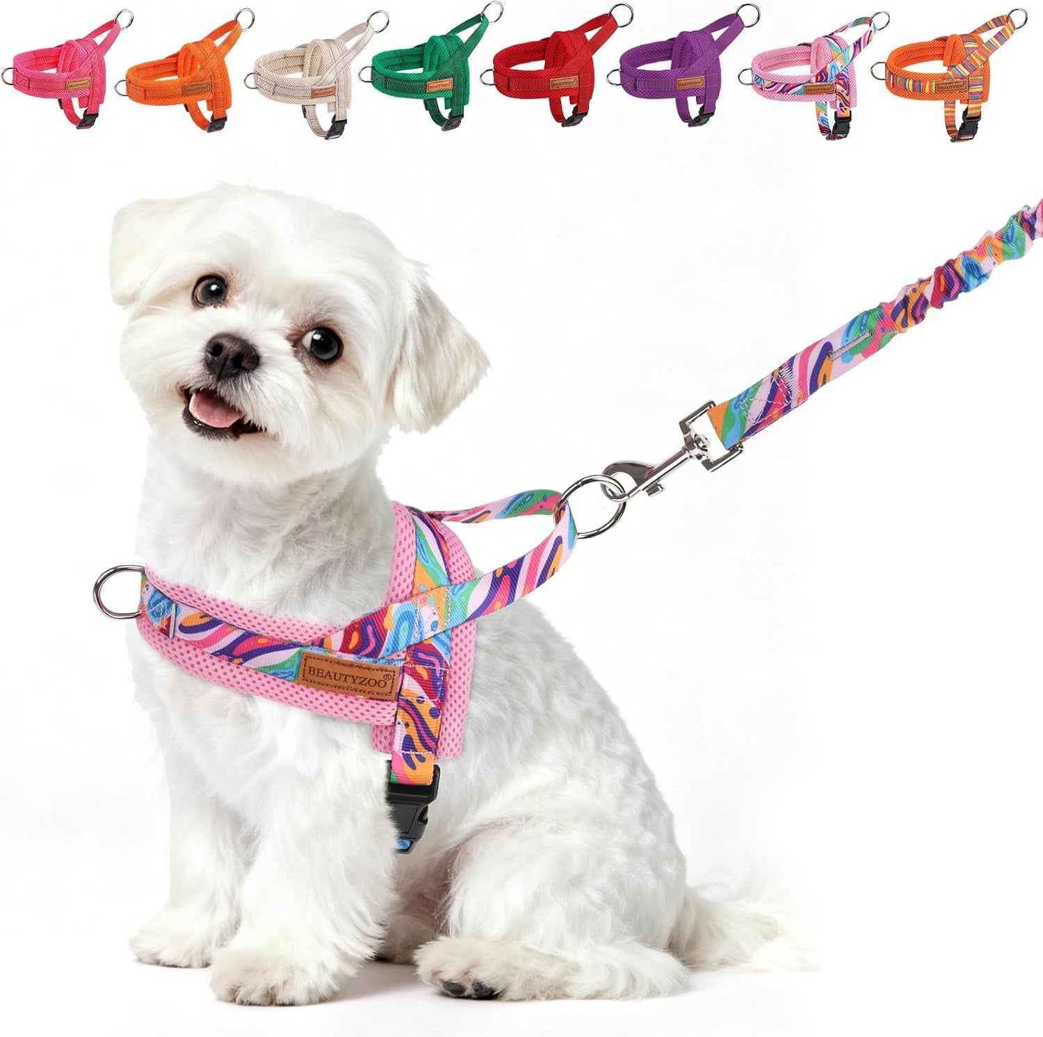 beautyzoo-dog-harness-no-pull-quick-fit-dog-harness-and-leash-set-escape-proof-vest-harness-with-soft-handle-reflective-breathable-mesh-padding-harness-for-medium-size-dog-training-walking-beige-m