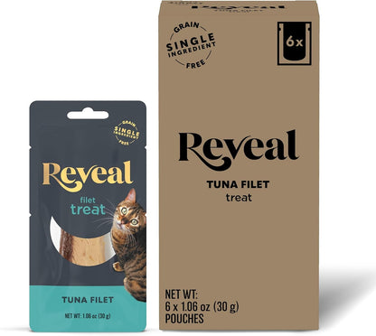 Reveal Whole Tuna Filet Cat Treats 12-Pack 1.06 Oz Loins | 100% Natural, High Quality Protein, Single Ingredient, Grain Free, High Protein, No Fillers, No Artificial Additives10