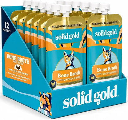 Solid Gold Bone Broth Cat Food Topper - Limited Ingredient Lickable Cat Broth Pouches W/Salmon Protein Shreds & Collagen for Hydration & Gut Support - Easy to Serve Gravy for Cats Meal Topper - 12Ct10