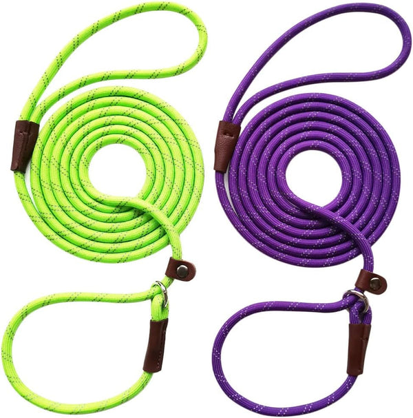 Wyuze 8FT Slip Lead Dog Leash Adjustable Slip Collar Puppy Training Lead | 2 Pack 1/3" Reflective Rope Leash, Lightweight Easy Use for Small Medium Dogs, No-Pull Walking, Black Orange9