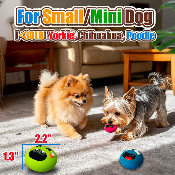 HOLYSTEED Latex Squeaky Dog Toys for Small Dogs, Mini Breed, 2.2" Flat Ball | 2.2"X2.2"X1.3" Soft Squeak Ball Flat , 4-Pack Smile Face Fetch Puppy Toys with Squeaker, Floating Pet Toy for Indoor, Outdoor2