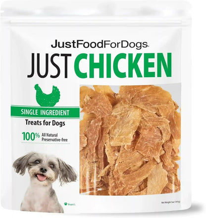 Just Food for Dogs Single Ingredient Healthy Dog Treats and Dog Snacks, Jerky Treats, Human Grade, Preservative and Grain Free, Rawhide Free Chews, Low Calorie Treat - Chicken Breast, 5 Oz | Human Grade Chicken Treats for Dogs, Jerky Dog Snacks, Preservative & Grain Free, Rawhide Free Chews, Low Calorie Treat1