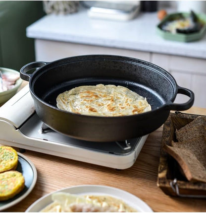 Cast Iron Skillet with 2 Handle, 9In/23Cm Rounde Mini Flat Bottomed Frying Pan for Fried Steakbread, Baking,Pizza, Outdoor Cooking, Camping, Grill, Stovetop, Oven Safe Cookware (9Inch 23 Cm)3