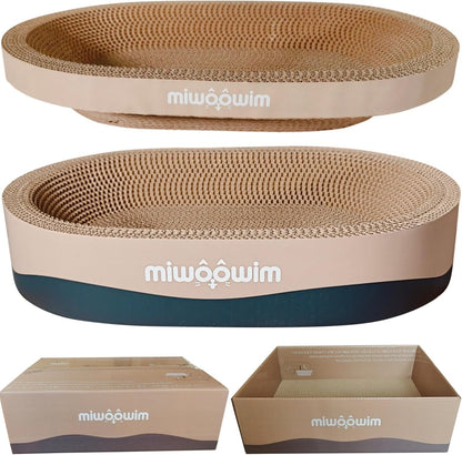 Miwoowim 3-Piece Cat Scratcher Set, Oval Bowl Nest for Indoor Cats | 2 Oval Bed &1 Box for Scratching & Lounging,Durable round Corrugated Cardboard Pad & Catnip Toy.Furniture Protector for Couch1