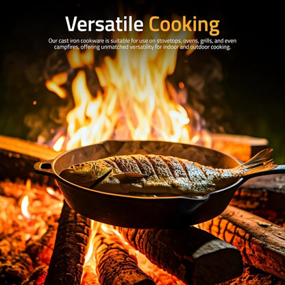 Cast Iron Skillet 12 Inch Pre-Seasoned Pfas-Free Black | Chef Pan, Even Heat Distribution, Stovetop, Oven, Campfire and Grill Safe, Large Skillet, Indoor Outdoor Use6