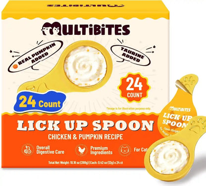Lickable Cat Treats with Lick-Up Spoons, Healthy Wet Cat Snacks for Digestive Support, Grain-Free Kitten Treats with Taurine & Vitamins, Cat Grass & Pumpkin Variety Pack (32 Spoons)10
