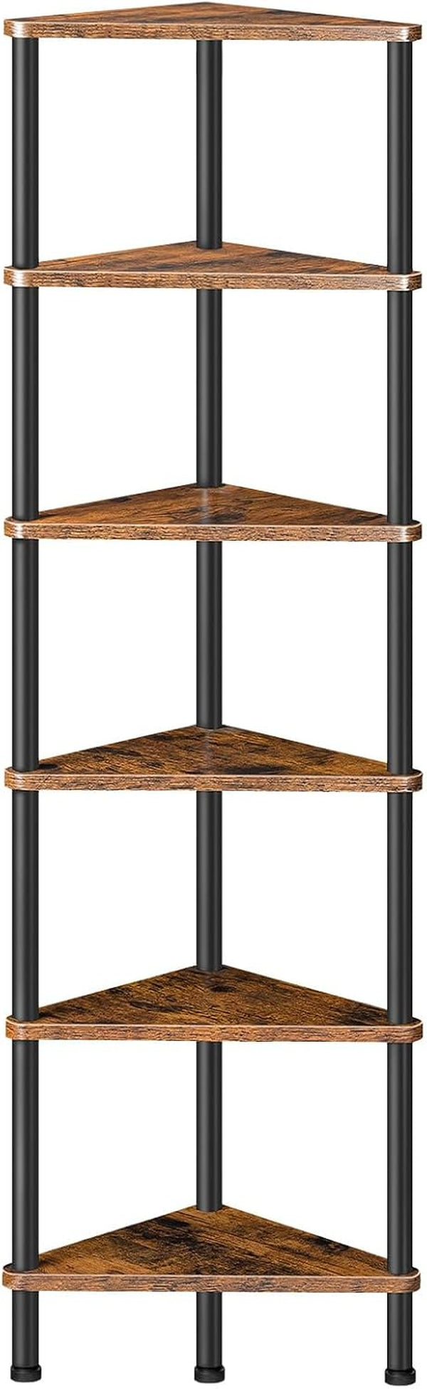 Corner Shelf Stand, Industrial 6-Tier Wall Corner Bookshelf with Metal Frame, Plant Display Shelf, Bookcase for Small Spaces, Bedroom, Living Room, Rustic Brown BF36CJ011