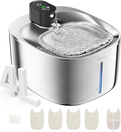 Wireless Cat Water Fountain Stainless Steel,135Floz/4L Battery Operated Automatic Pet Fountain,Cordless Cat Water Dispenser Pet Drinking Water Fountain for Multicat Cats Dog Outdoor16