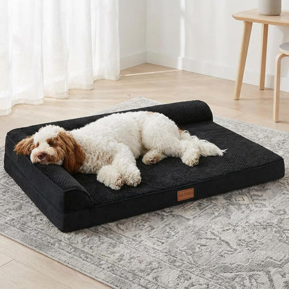 Orthopedic Dog Bed Large Sized Dog 36''X24'', Waterproof L Bolster Egg Crate Foam Pet Crate Beds with Washable Removable Cover, Non-Slip Soft Pet Couch Sleep Mat, Black1