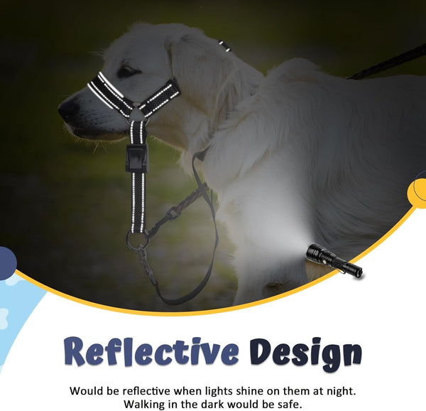 BARKLESS Dog Head Collar, Soft No Pull Head Halter with Safety Link | Reflective Muzzle Leash, Adjustable Headcollar, Padded Nose Leash for Large Medium Dogs Training Walking (Black, M)5