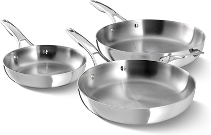 Calphalon Premier Polished 5-Ply Stainless Steel Cookware Set W/Turbo Heat Tech 3 Piece Frying Pan Set, Induction, Oven Safe 500F, Oven Safe 500F, PFOA Free, Polished Stainless Silver1