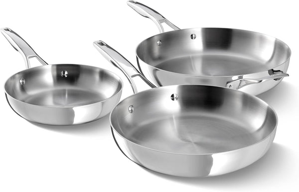 Calphalon Premier Polished 5-Ply Stainless Steel Cookware Set W/Turbo Heat Tech 3 Piece Frying Pan Set, Induction, Oven Safe 500F, Oven Safe 500F, PFOA Free, Polished Stainless Silver1