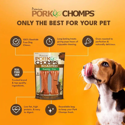Pork Chomps Roasted Pressed Pork Skin Dog Chews, 4.5-Inch Bone, 2 Count3