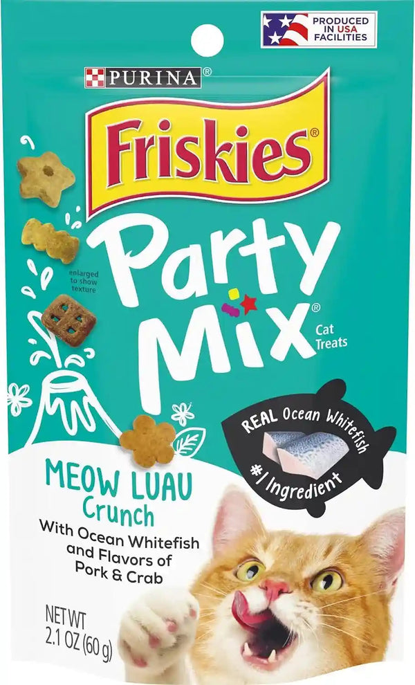 Purina Friskies Party Mix Cat Treats, Meow Luau Crunch with Ocean Whitefish, Crunchy Cat Treats Made for Adult Cats, 2.1 Ounce Resealable Pouch (Pack of 1)1