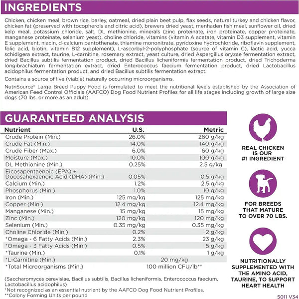 Nutrisource Large Breed Puppy Dry Dog Food, Chicken & Rice, 26 Lb | Probiotic & Prebiotic Support, DHA & EPA, Grain Inclusive, No Corn Wheat or Soy6
