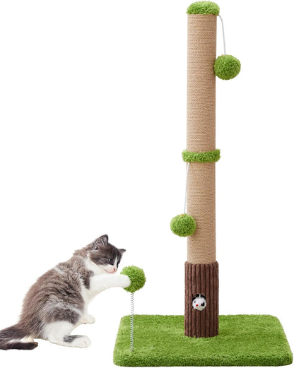 Woochpet 33"Scratching Posts for Kittens,White Sisal Cat Scratcher with Toy | Scratch Post with Mouse Hole,Cat Toys,Reinforced Stable Base,Cat Tree Tower9