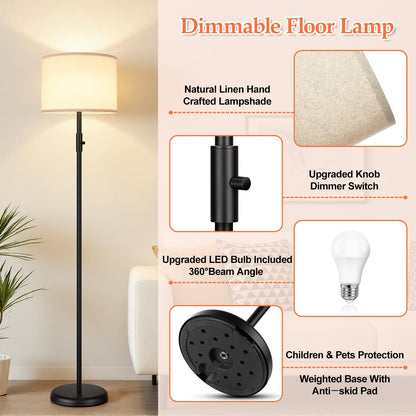 【Upgraded】 Dimmable Floor Lamp for Living Room,1000 Lumens Bulb Included, Modern Floor Lamps Simple Design with Linen Shade, Tall Standing Lamp for Bedroom Office Dining Room, Black Pole Lamp4