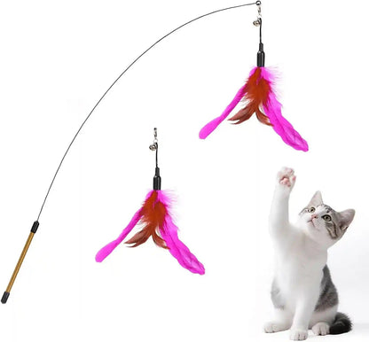 Pawaboo Feather Teaser Cat Toy - Interactive Wand with Extra Long 34.5" Wand and Small Bell, Fun Exerciser Playing Toy for Kittens or Cats, Brown Feather13