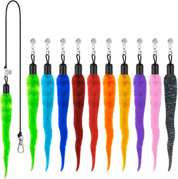 Kerros Fuzzy Worm Cat Wand Refills with Black String, 10 Pcs | 10 Fuzzy Worm Cat Wand Attachments with 1 Black String, for Indoor Cats and Kittens to Chase, Jump and Play1