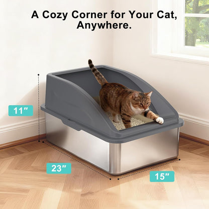2 Pack Stainless Steel Litter Box | XL Enclosed Cat Litter Boxes with Lid for Big Cats and Multi-Cats | High Sided, Anti-Urine Leakage | Non-Stick Bottom（Dark Gray）6