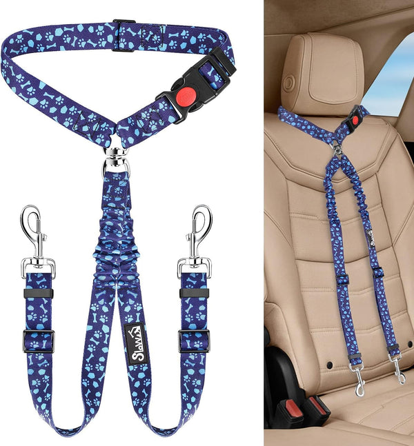Lukovee Double Dog Seat Belt, Dual Pet Car Headrest Restraint Safety Seatbelt No Tangle Dog Leash Duty Adjust Elastic Bungee Puppy Lead Splitter Connect Harness in Vehicle Travel for 2 Dogs,Black14