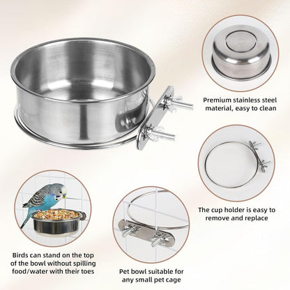 Pet Cage Bowls, 2 Pack Stainless Steel Pet Hanging Bowl, Bird Food Water Bowl for Cage, Crate Dog Bowl, Parrot Feeding Cups for Chinchilla Finches Puppy Cat Rabbit Guinea Pig4