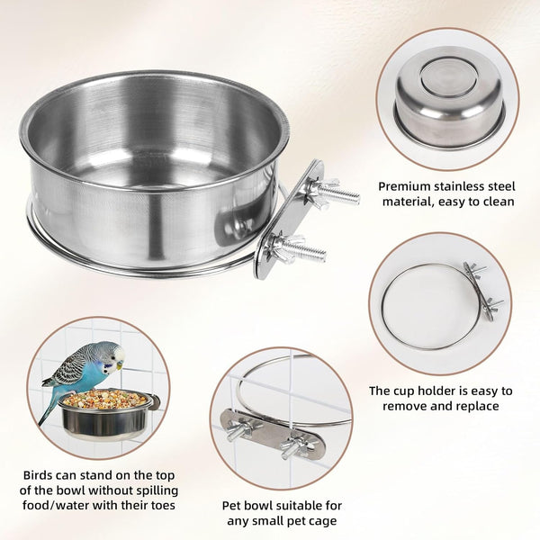 Pet Cage Bowls, 2 Pack Stainless Steel Pet Hanging Bowl, Bird Food Water Bowl for Cage, Crate Dog Bowl, Parrot Feeding Cups for Chinchilla Finches Puppy Cat Rabbit Guinea Pig4