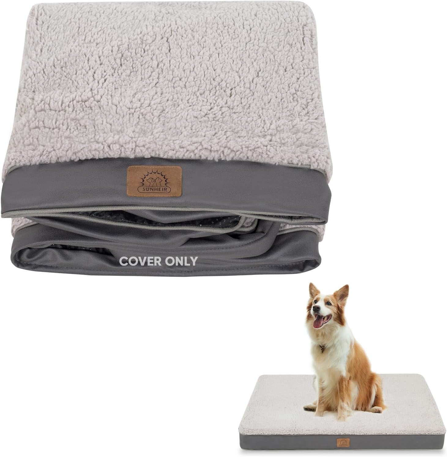 sunheir-washable-extra-large-dog-bed-covers-soft-plush-replacement-waterproof-dog-bed-liner-pet-bed-cover-with-zipper-44x32x3-inches-grey-cover-only