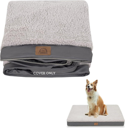 Sunheir Washable Extra Large Dog Bed Covers Soft Plush Replacement, Waterproof Dog Bed Liner, Pet Bed Cover with Zipper 44X32X3 Inches, Grey, Cover Only1