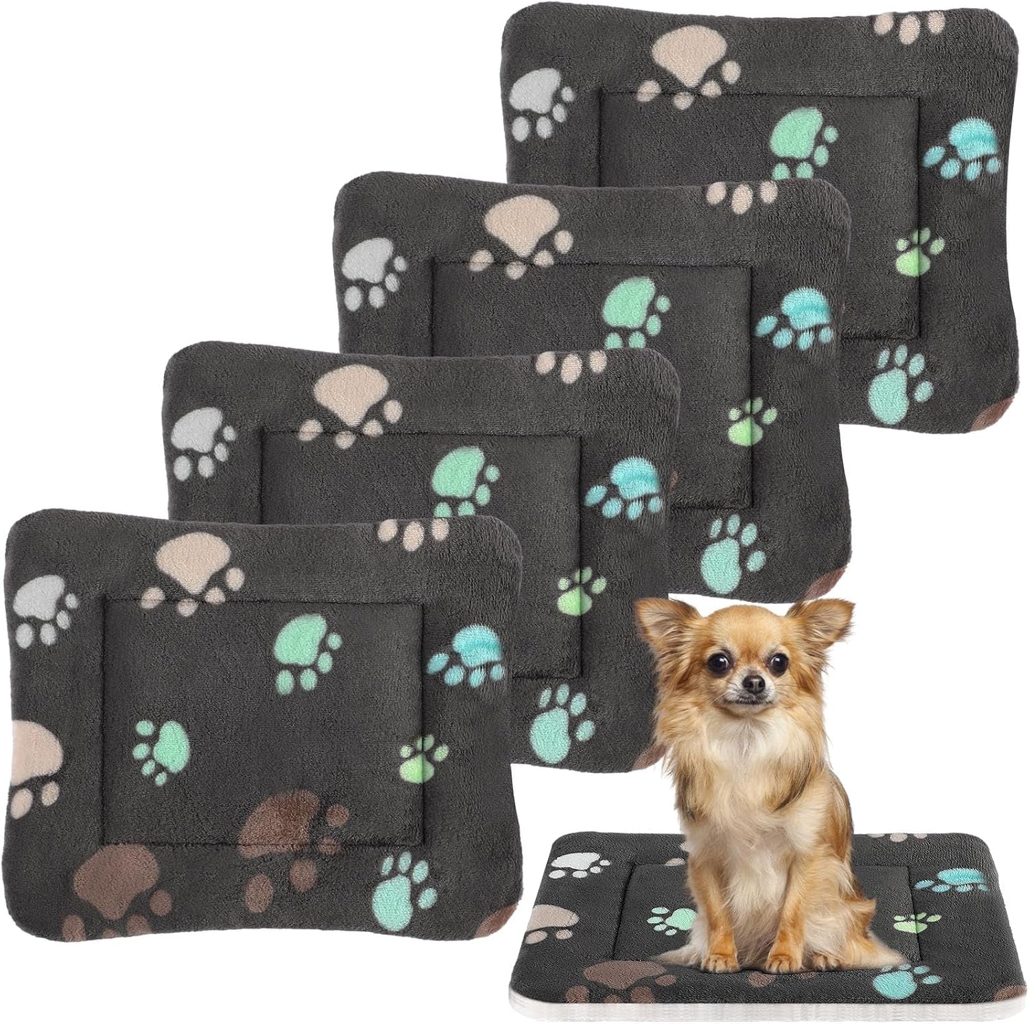 tuanse-4-pack-ultra-soft-dog-cat-bed-mat-small-animal-guinea-pig-bed-with-cute-print-reversible-fleece-dog-crate-kennel-pad-cozy-washable-thickened-hamster-pet-beds-mat13-x-19-inches-light-gray