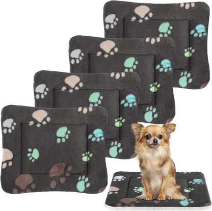 Tuanse 4 Pack Ultra Soft Dog Cat Bed Mat Small Animal Guinea Pig Bed with Cute Print Reversible Fleece Dog Crate Kennel Pad Cozy Washable Thickened Hamster Pet Beds Mat(13 X 19 Inches,Light Gray)15