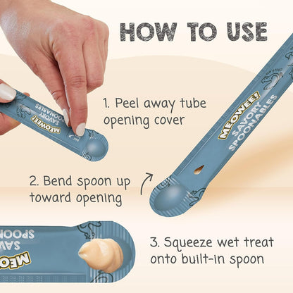 MEOWEE! Savory Spoonables Variety Pack, 12 Count Tube, Triple Flavor Squeezable Lickable Wet Treats for Cats with Built-In Spoon for Less Mess6