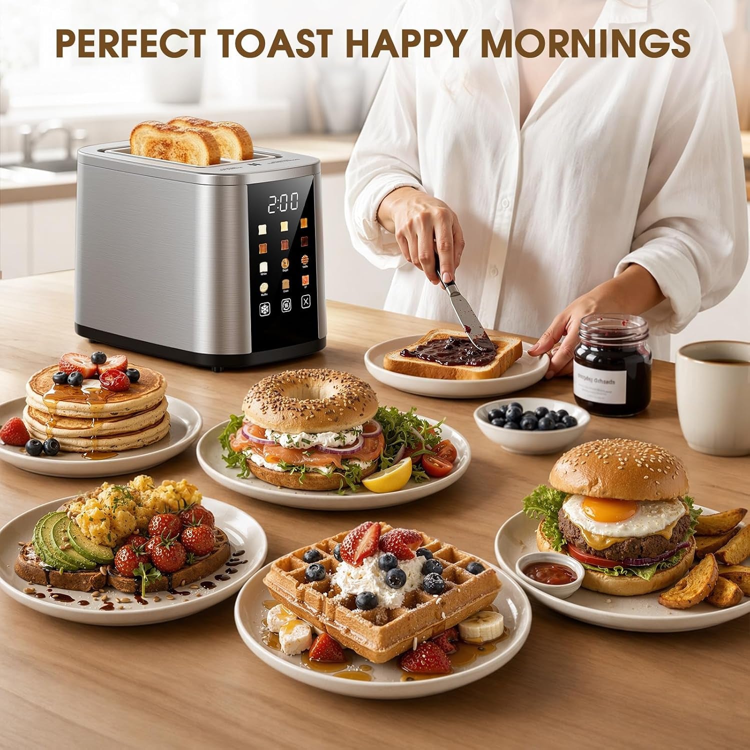 2-slice-toaster-with-touch-screen-1-5-extra-wide-slots-for-bagels-thick-bread-stainless-steel-digital-countdown-timer-6-shade-settings-defrost-reheat-cancel-removable-crumb-tray