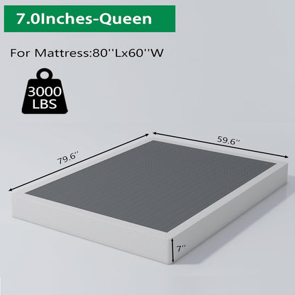 7 Inch Box Spring Queen Mattress Foundation with Easy Clean Cover | 3000Lbs Weight Capacity, Heavy Duty Metal, Non-Slip, No Noise, Easy Assembly3